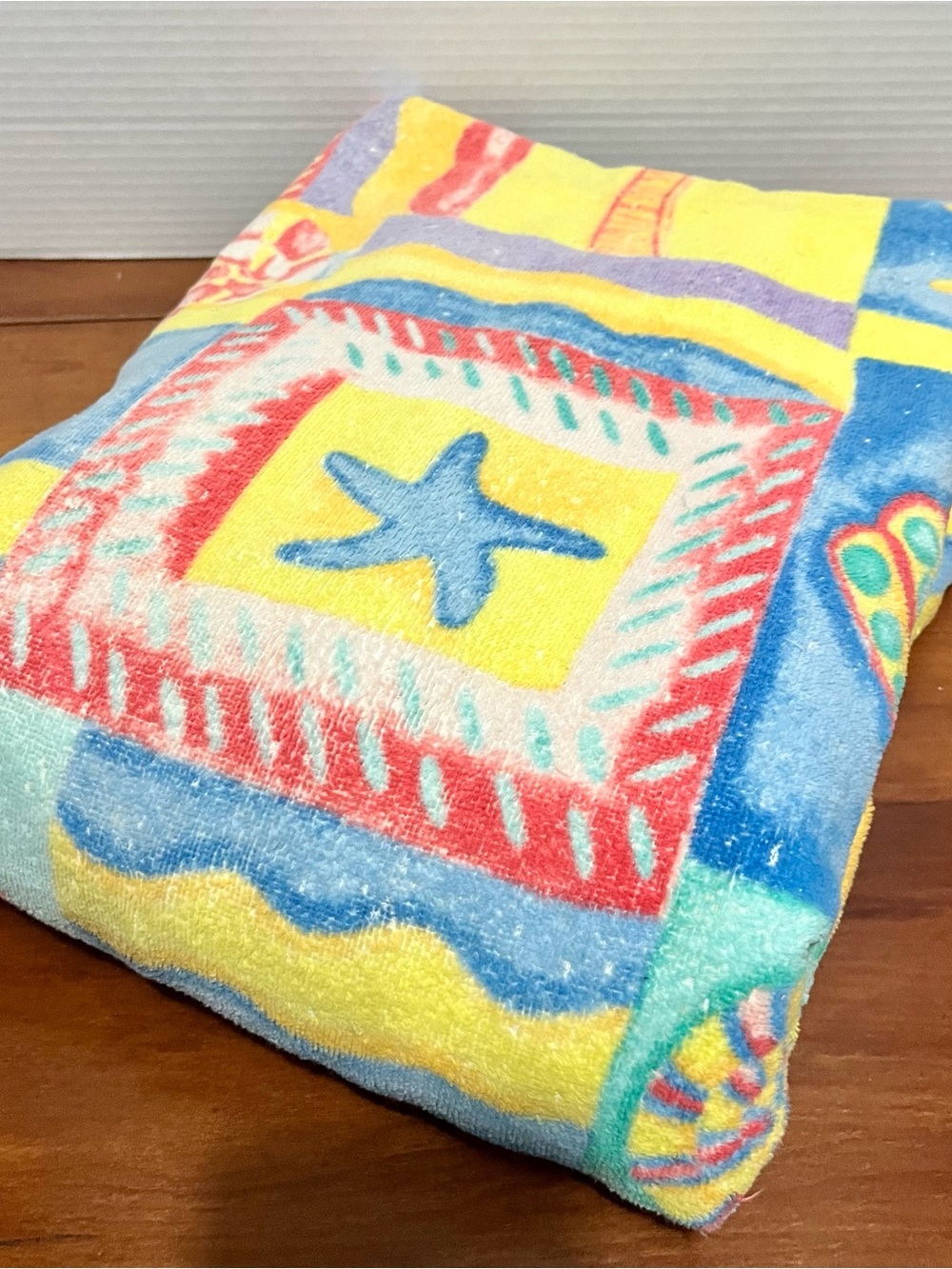 VTG 90s Terrisol Oversized Beach Towel 55x64 Starfish Patchwork Brazil Karsten